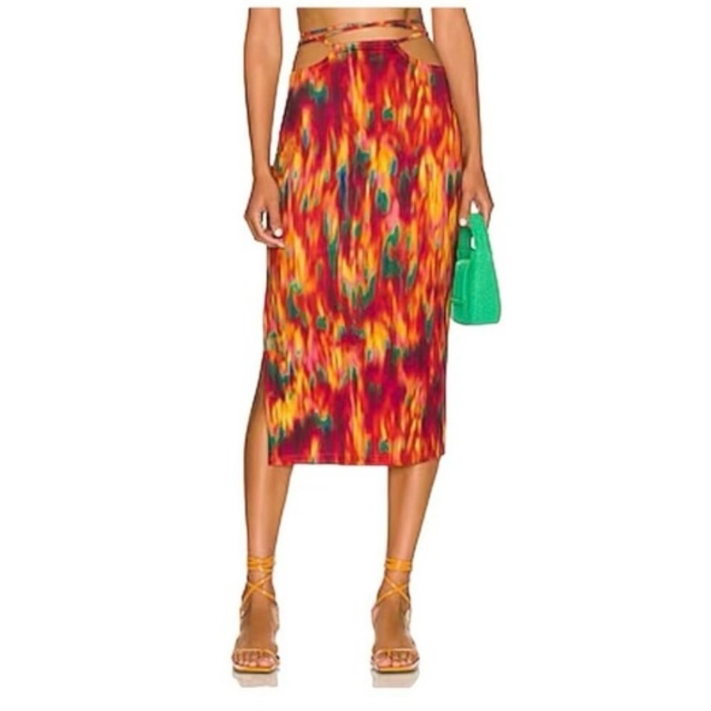 WeWoreWhat Multicolor Abstract Midi Skirt - Red, Yellow, Green